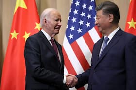 President Joe Biden and Chinese President Xi Jinping on the sidelines of the Asia-Pacific Economic Cooperation summit in Lima, Peru, on Saturday.