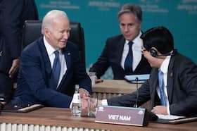 President Joe Biden shakes hands with Vietnamese President Luong Cuong at the Asia-Pacific Economic Cooperation (APEC) summit.